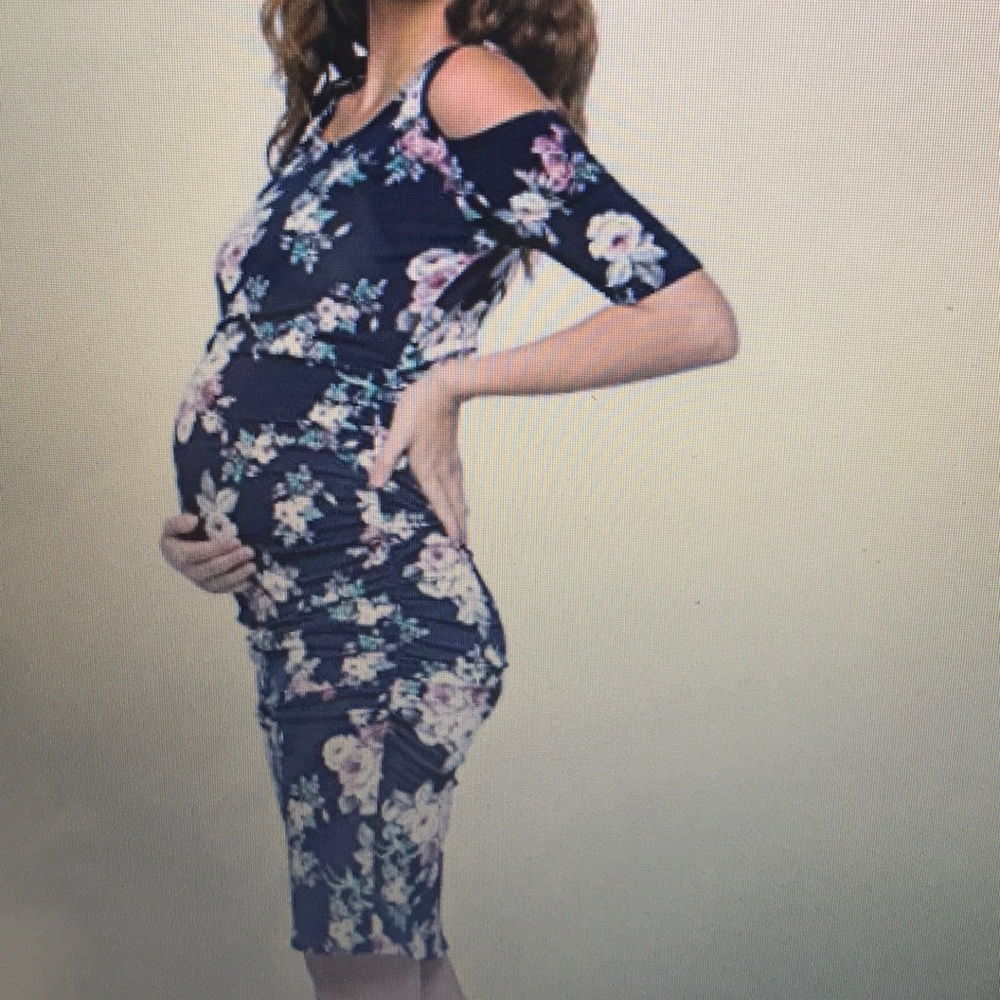 Cold Shoulder Fitted Maternity Dress w/Side Ruched